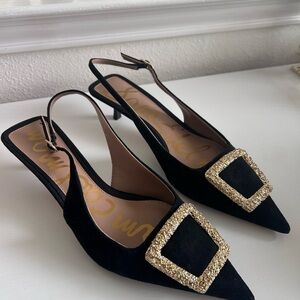 Sam Edelman Black Heels with Glittering Gold Buckle